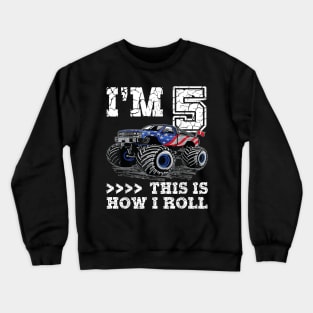 5 Year Old 5th Birthday Boy Monster Truck Car Crewneck Sweatshirt